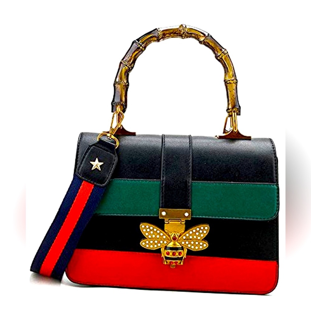 NEW Red green black gold bamboo gg bag purse cross body bee Jackie